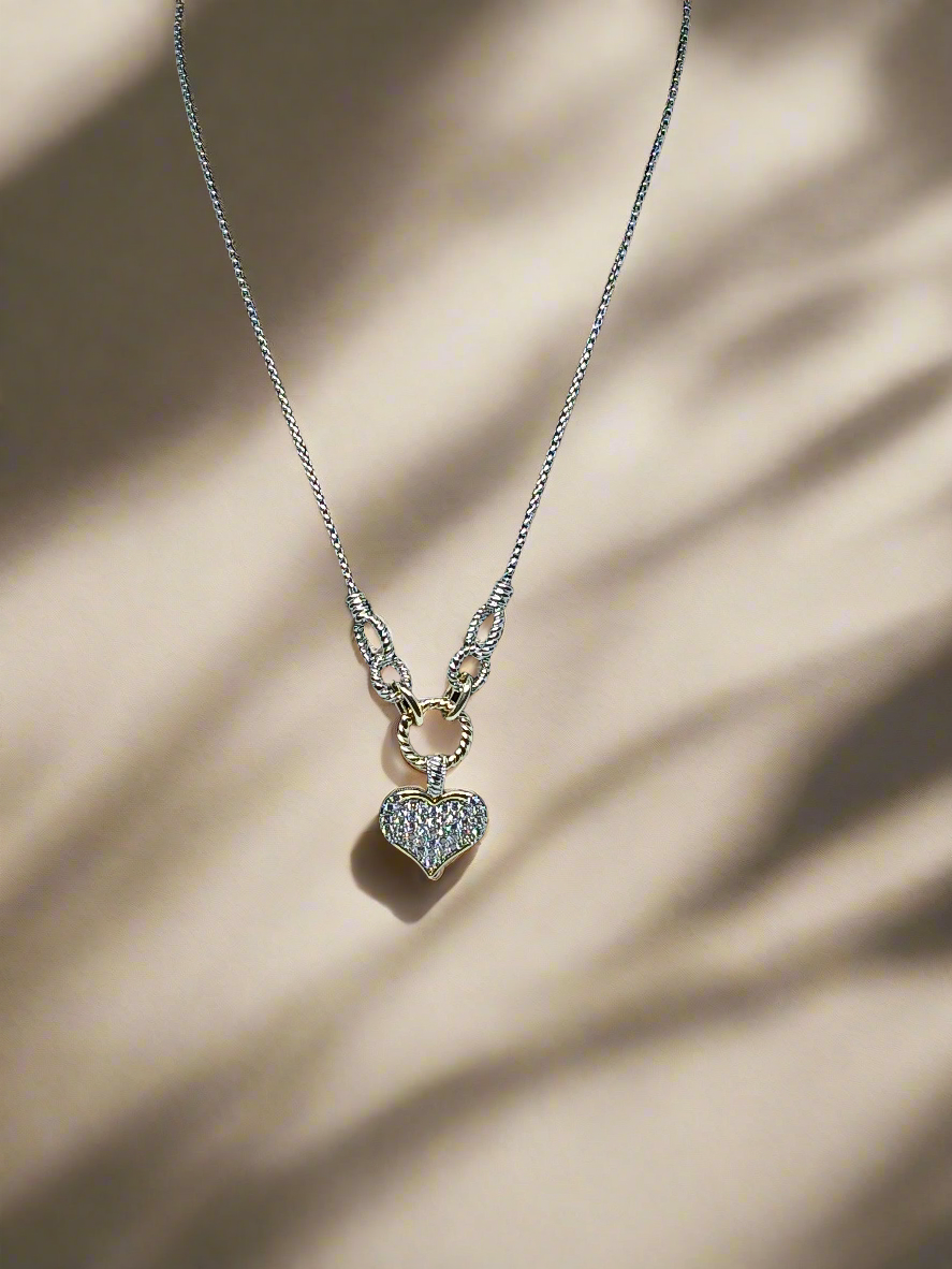 Love Anchor CZ Two toned Heart Necklace