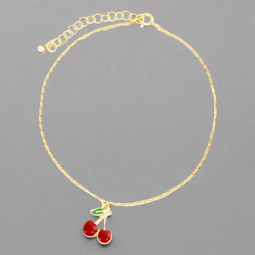 Gold Dipped Cherry Charm Anklet – Hypoallergenic