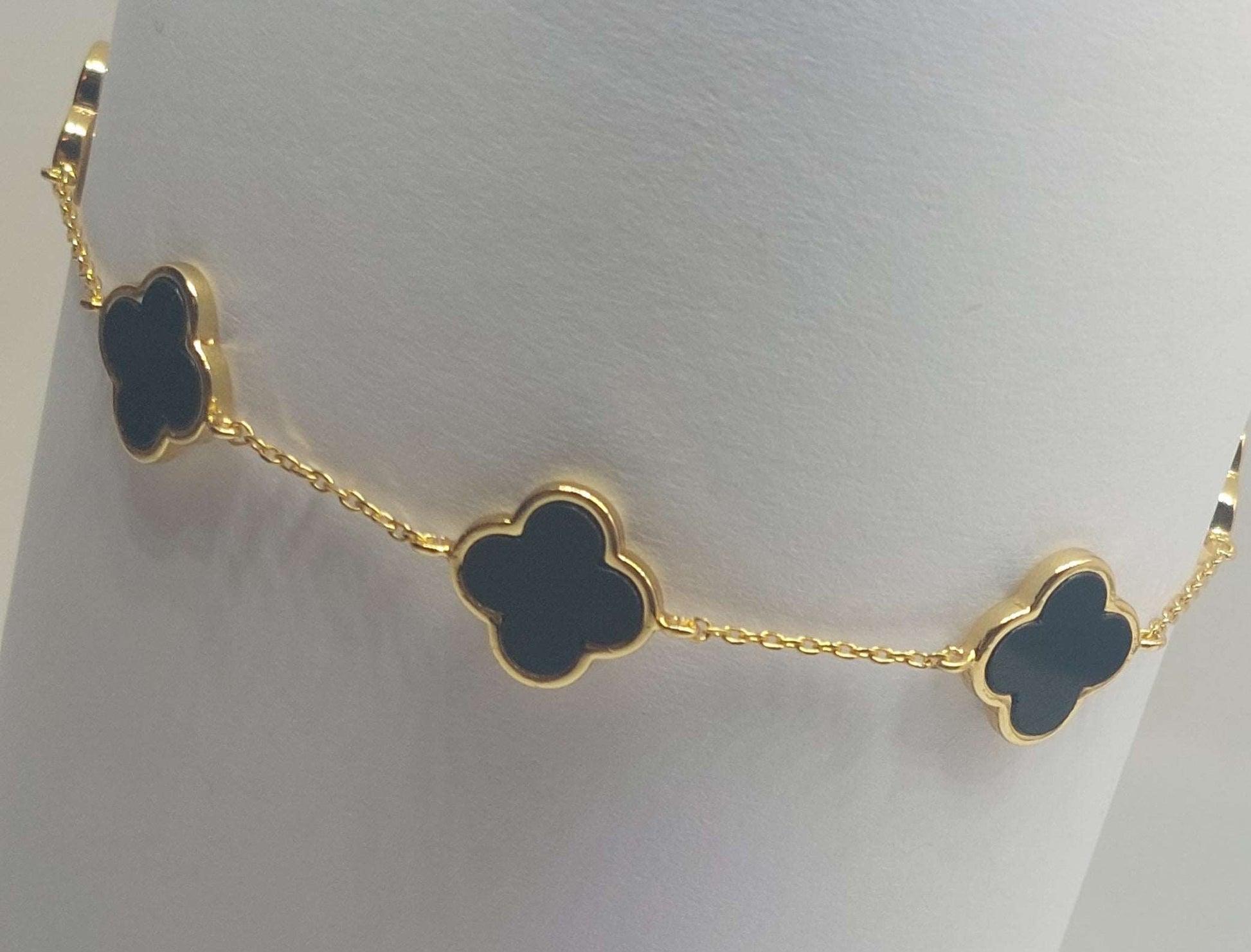 Black Quatrefoil  Anklet