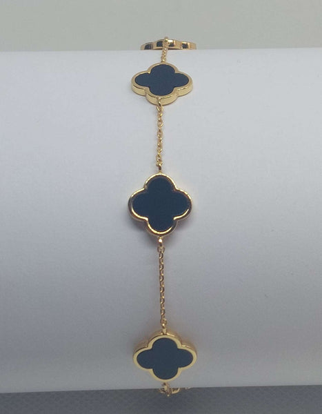 Black Quatrefoil  Anklet