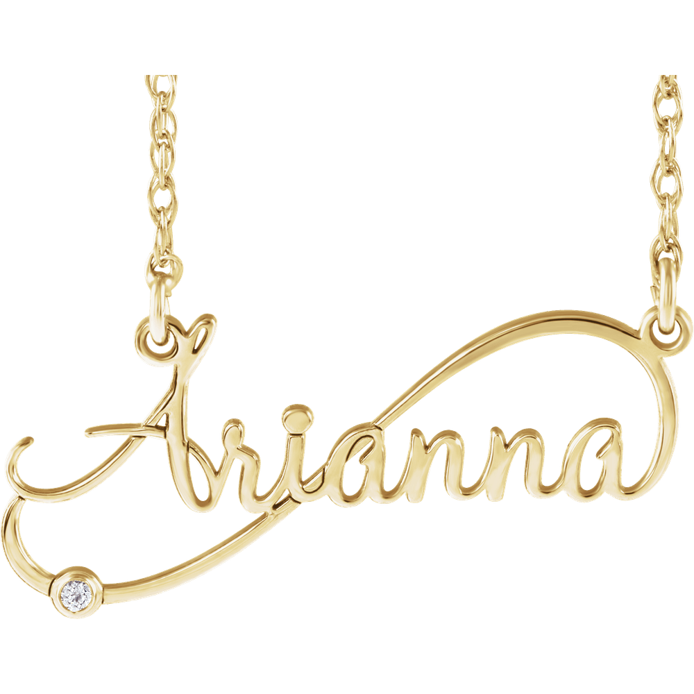 14K Yellow Gold-Plated Sterling Silver .015 CT Natural Diamond Infinity-Inspired Script Single Name 18" Necklace