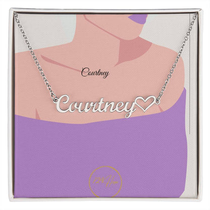 Silver Courtney Name Necklace with Heart