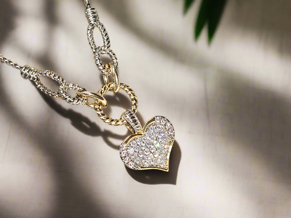 Love Anchor CZ Two toned Heart Necklace