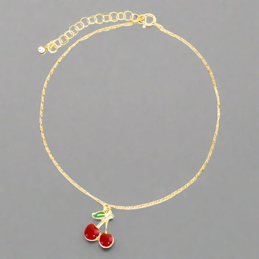 Gold Dipped Cherry Charm Anklet – Hypoallergenic